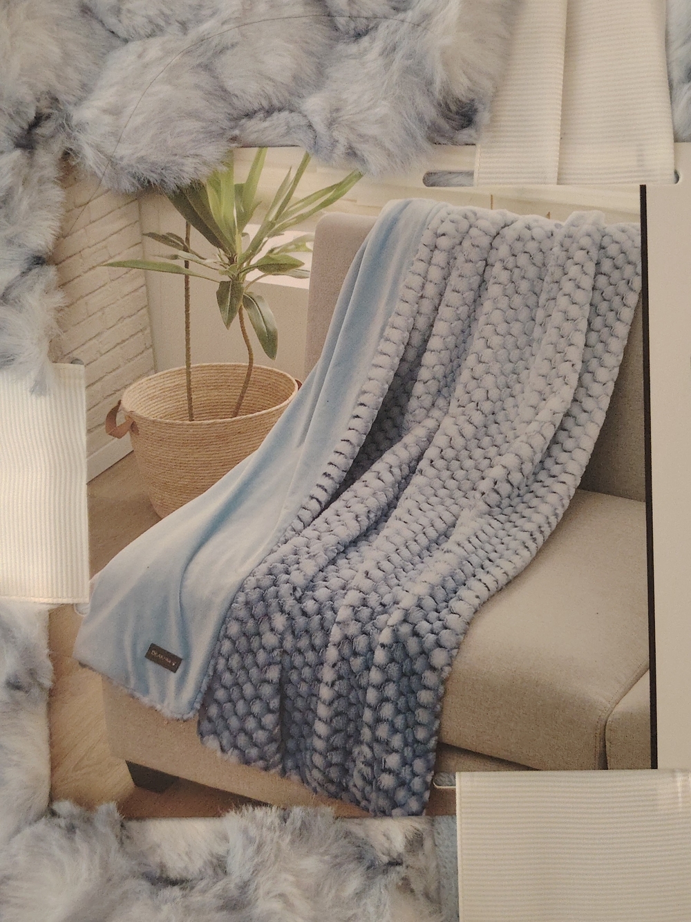 BearPaw Light Blue Chunky Knit Plush Throw